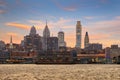 Philadelphia skyline and penn`s landing at twilight Royalty Free Stock Photo