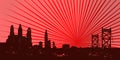 Philadelphia stain skyline over red rays,