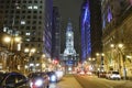 Philadelphia street view at night with city hall - PHILADELPHIA - PENNSYLVANIA - APRIL 7, 2017