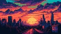 Philadelphia Sunset In 1980s Pixel Art Royalty Free Stock Photo