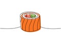 Philadelphia sushi roll one line colored continuous drawing. Japanese cuisine, traditional food continuous one line Royalty Free Stock Photo