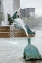 PHILADELPHIA, USA - APRIL 19: Swann Fountain in Logan Square on Benjamin Franklin Parkway in Center City Philadelphia on Royalty Free Stock Photo