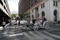 PHILADELPHIA, USA - MAY 23 2018 - historical horse wagon and Visitors at Liberty hall place