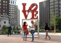 Philadelphia, USA - May 29, 2018: People near the Love statue in Royalty Free Stock Photo