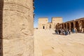 Philae Egyptian temple of Isis god in Aswan. Focus on the temple in the background