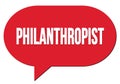 PHILANTHROPIST text written in a red speech bubble