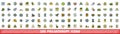100 philanthropy icons set, color line style Royalty Free Stock Photo