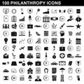 100 philanthropy icons set, simple style