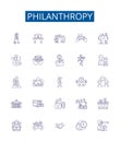 Philanthropy line icons signs set. Design collection of Charitable, Generous, Altruistic, Selfless, Humane, Giving