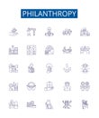 Philanthropy line icons signs set. Design collection of Charitable, Generous, Altruistic, Selfless, Humane, Giving