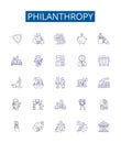 Philanthropy line icons signs set. Design collection of Charitable, Generous, Altruistic, Selfless, Humane, Giving