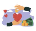 Philanthropy vector illustration. Flat tiny voluntary charity persons concept. Symbolic love of humanity as nonprofit social