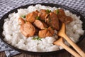 Philippine cuisine: Adobo with rice close-up. Horizontal