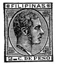 Philippine Islands 2 Centavos Stamp in 1880, vintage illustration