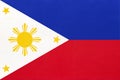 Philippine national fabric flag textile background. Symbol of world Asian country Royalty Free Stock Photo