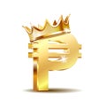 Philippine peso currency symbol with golden crown, golden money sign