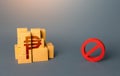 Philippine peso goods boxes and prohibition symbol NO. Ban on import goods. Impossibility of transportation. Sanctions and Royalty Free Stock Photo