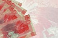 50 Philippine piso bills lies in stack on background of big semi-transparent banknote. Abstract business background Royalty Free Stock Photo