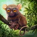 The Philippine tarsier. Watercolor drawing Royalty Free Stock Photo