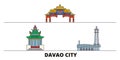 Philippines, Davao City flat landmarks vector illustration. Philippines, Davao City line city with famous travel sights