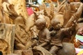 Philippines - December 17, 2007: Closeup of sculpture of Filipino boys at a woodcarver`s shop