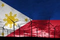 Philippines flag wind farm at sunset, sustainable development, renewable energy Royalty Free Stock Photo