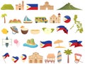 Philippines icons set cartoon vector. Bohol tarsier