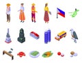 Philippines icons set isometric vector. Bohol tarsier