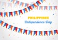 Philippines independence day. Vector banner background with bunting with flags of philippines. Background for greeting