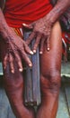 Philippines: A indigenious Ifugao men holding a simple instrument in his hands Royalty Free Stock Photo