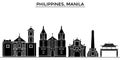 Philippines, Manila architecture vector city skyline, travel cityscape with landmarks, buildings, isolated sights on