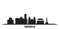 Philippines, Manila city skyline isolated vector illustration. Philippines, Manila travel black cityscape