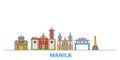 Philippines, Manila line cityscape, flat vector. Travel city landmark, oultine illustration, line world icons