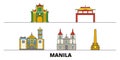 Philippines, Manila flat landmarks vector illustration. Philippines, Manila line city with famous travel sights, skyline