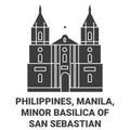 Philippines, Manila, Minor Basilica Of San Sebastian travel landmark vector illustration