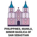 Philippines, Manila, Minor Basilica Of San Sebastian travel landmark vector illustration