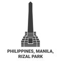 Philippines, Manila, Rizal Park travel landmark vector illustration