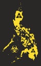 Philippines map with biohazard virus sign in black and yellow