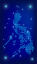Philippines map in blue. Dotted map. Dots Philippines map with spotlights on dark blue background. Global social network.