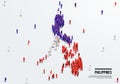 Philippines Map and Flag. A large group of people in the Filipino flag color form to create the map.