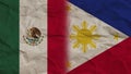 Philippines and Mexico Flags Together, Crumpled Paper Effect 3D Illustration