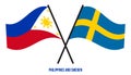 Philippines and Sweden Flags Crossed And Waving Flat Style. Official Proportion. Correct Colors