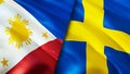 Philippines and Sweden flags. 3D Waving flag design. Philippines Sweden flag, picture, wallpaper. Philippines vs Sweden image,3D Royalty Free Stock Photo