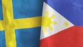 Philippines and Sweden two flags textile cloth 3D rendering