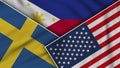 Philippines United States of America Sweden Flags Together Fabric Texture Illustration