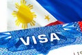 Philippines Visa. Travel to Philippines focusing on word VISA, 3D rendering. Philippines immigrate concept with visa in passport. Royalty Free Stock Photo