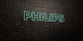 PHILIPS -Realistic Neon Sign on Brick Wall background - 3D rendered royalty free stock image