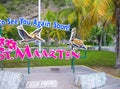 Philipsburg, Sint Maarten - February 10, 2013: The wellcome sign at Dr. Wathey Pier on the Dutch side of St. Maarten