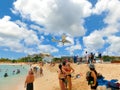 Philipsburg, Sint Maarten - May 14, 2016: The beach at Maho Bay