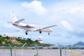 Private business jet aircraft Cessna 560 prepares to land on runway